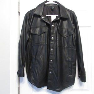 NWT Women's Faux Leather Over Shirt - Wild Fable Black XS